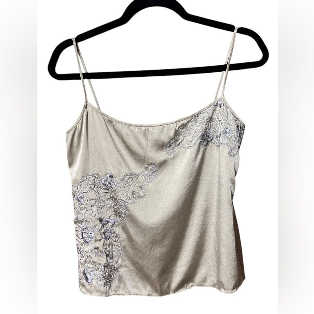 St. John Couture Silk Goldish with Embroidery Camisole  Cami Size Small